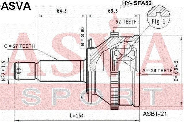 ASVA Шарнирный Комплект, Приводной Вал HYSFA52