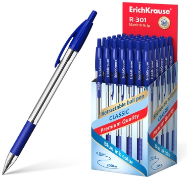 Ручка шариковая Erich Krause R-301 Matic&Grip Classic 1 шт, 1 мм, цвет чернил синий