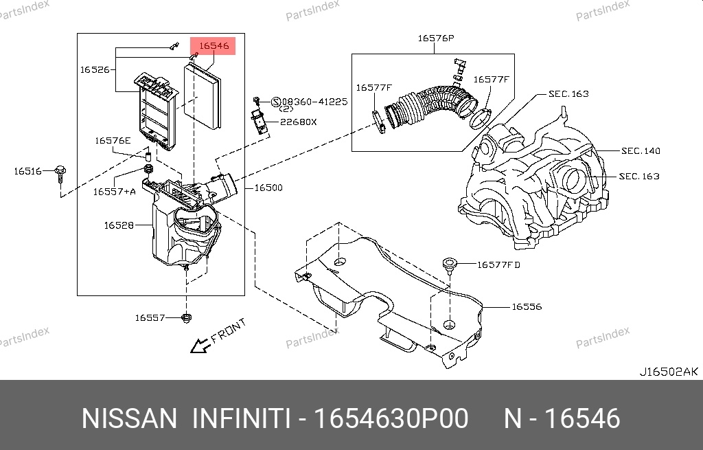 NISSAN Фильтр Воздушный 1654630P00