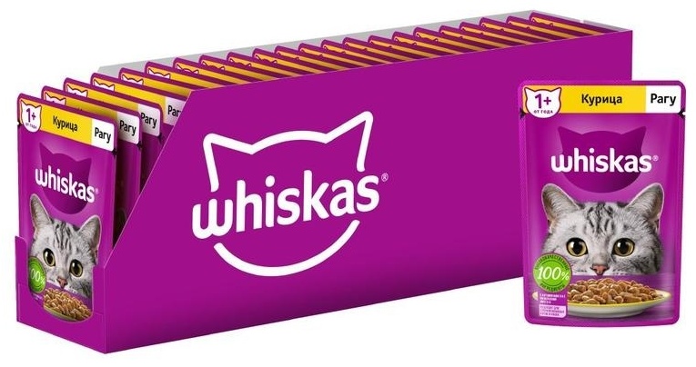Купить Корм Whiskas рагу курица 75 г 28 шт в Алматы – Магазин на Kaspi.kz