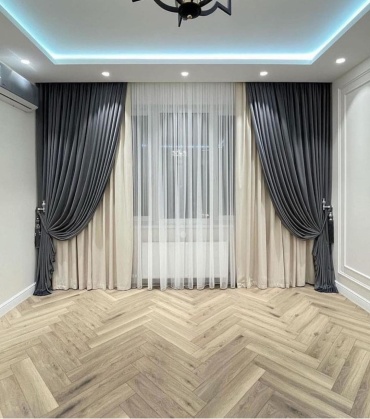 Комплект Zanaveska Almaty 400x270 см 5 шт, сетка, велюр, серый, молочный