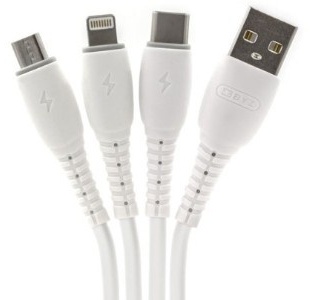 Кабель BYZ USB 2.0 (M), USB TypeC (M), micro-USB 2.0 (M), Lightning (M), 1.2 м, белый