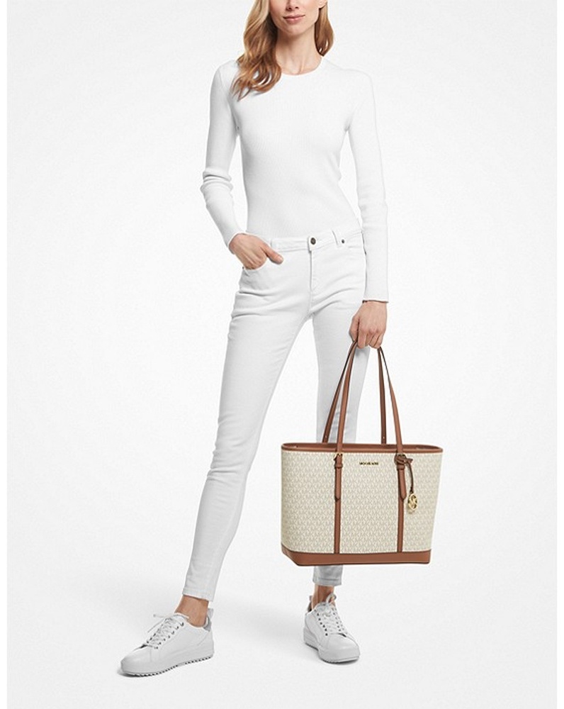 Сумка тоут Michael Kors натуральная кожа, канвас коричневый, кремовый