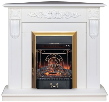 Real Flame напольный Dominica Corner WT с очагом Majestic Lux Brass