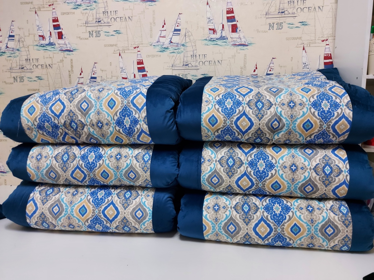 Комплект корпе с подушками 200x80 см, вата, синий