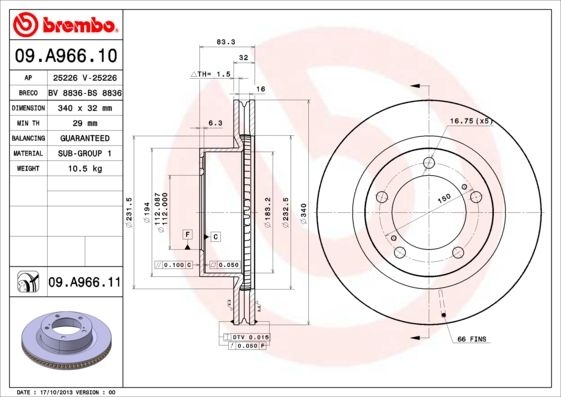 BREMBO Тормозной Диск 09A96611