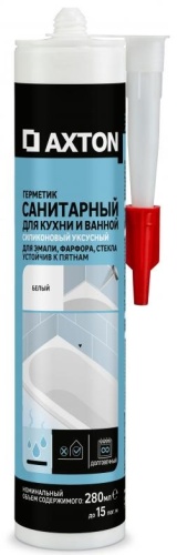 Герметик Axton санитарный для кухни и ванной уксусный, цвет белый 280 мл