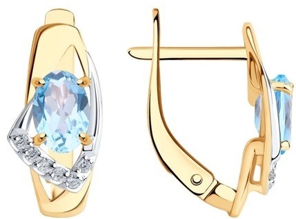 Серьги Diamant EAR-DI-585-677200 вес 2.28 г золото, топаз