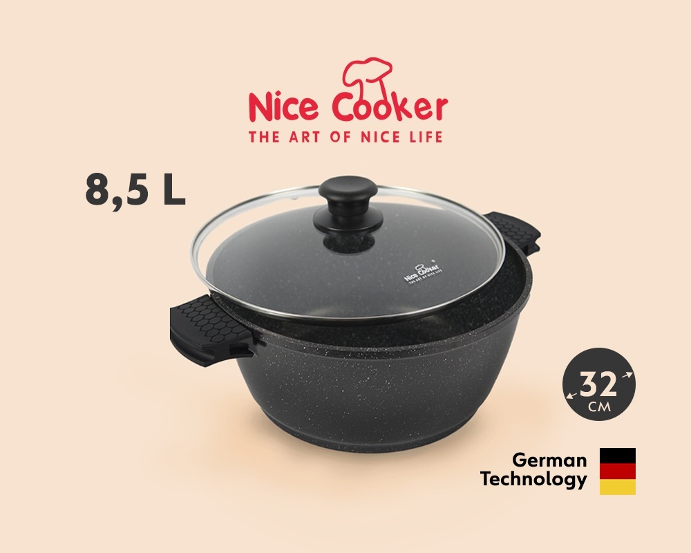 Кастрюля 8.5 л, Nice Cooker CAK-52342 (BL) мраморная крошка