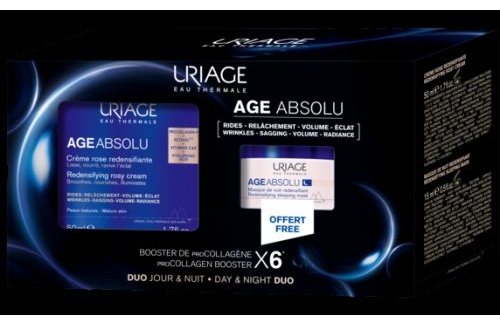 URIAGE крем Промо набор Uriage Age Absolu восстанавливающий крем с розой 50 мл + Uriage Age Uriage восстанавливающая ночная маска 15 мл для лица 50 мл