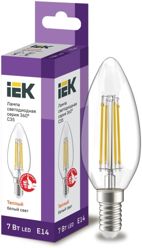 IEK 7W Е14, филаментная, теплый белый