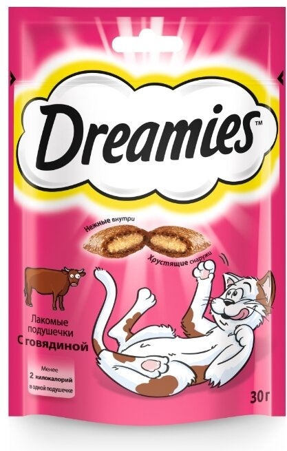 Купить Лакомство лакомство Dreamies для кошек подушечки с говядиной 30 ...