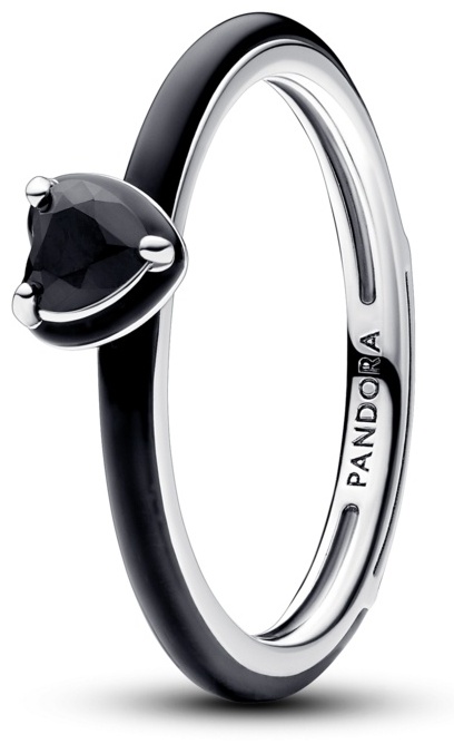 Кольцо PANDORA «Черное сердце» 193088C01-58 размер 18.5 вес 2.4 г серебро, кристалл, эмаль