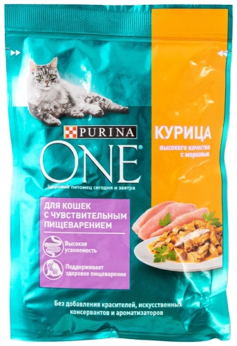 Purina One при чувствительном пищеварении кусочки в соусе курица, морковь 75 г 1 шт