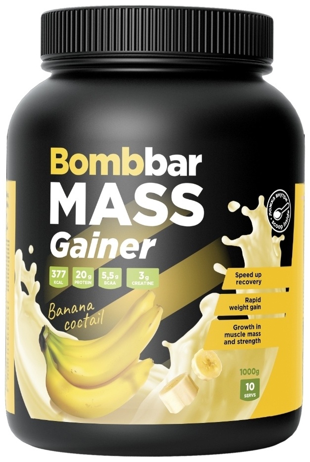 Гейнер на быстрых углеводах. Гейнер банан. Протеин Gainer банан. Bombbar Mass Gainer.