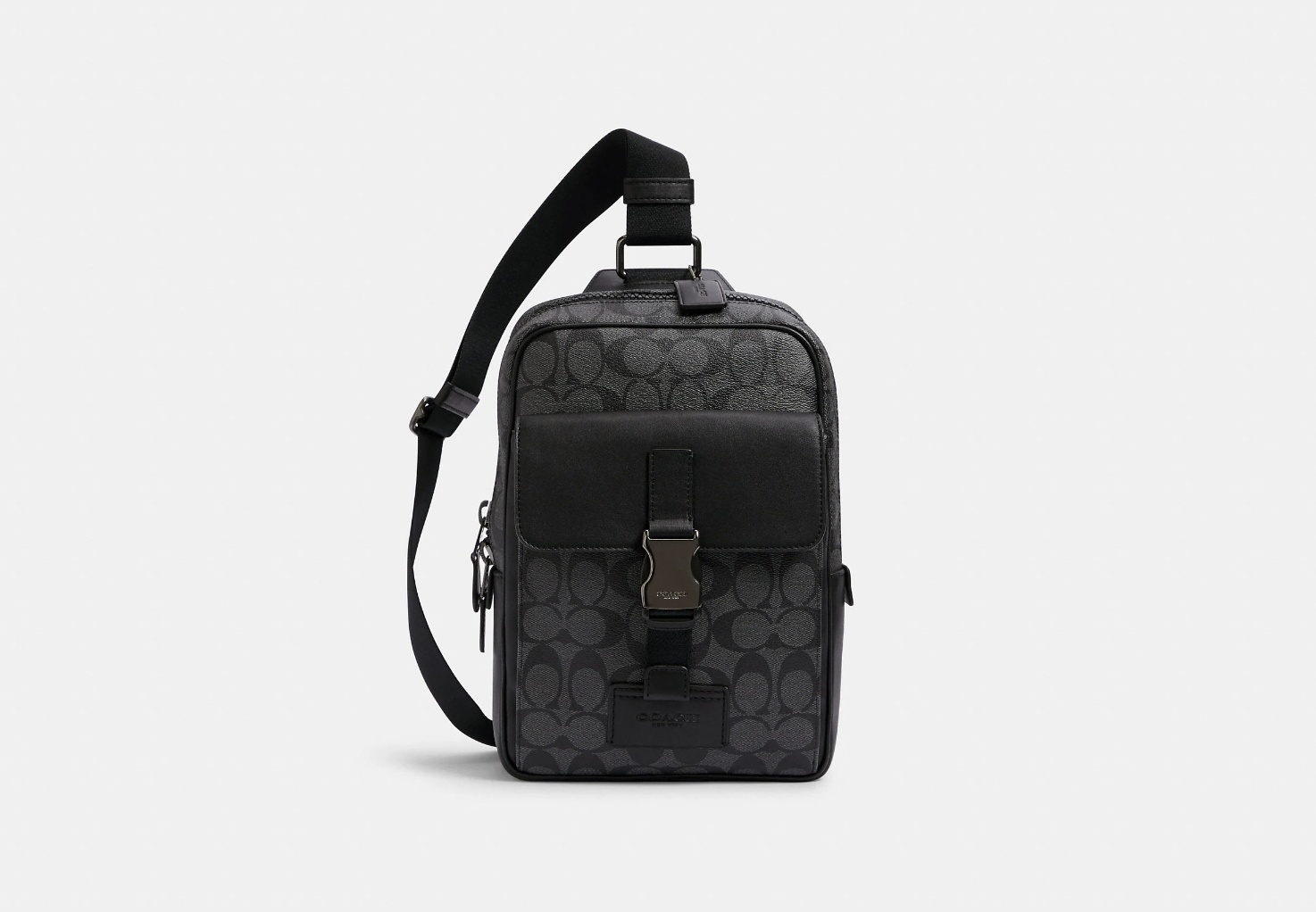 Сумка планшет Coach натуральная кожа, канвас черный