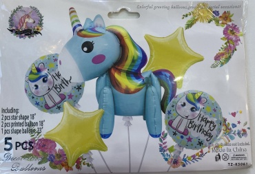 Набор воздушных шаров Decoration balloons Единорог 5 шт, голубой, мультиколор, золотистый