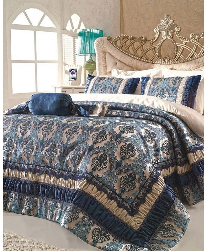 Покрывало с наволочками Zebra Casa Viola 260х270 см, хлопок, атлас, синий