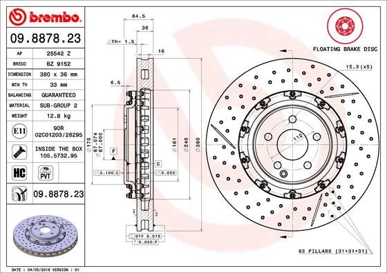 BREMBO Тормозной Диск 09887823