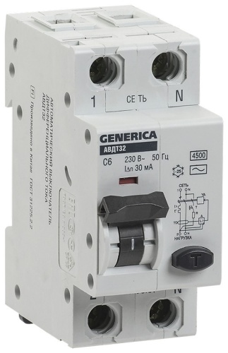 Дифференциальный автомат GENERICA C 32 30 мА класс A