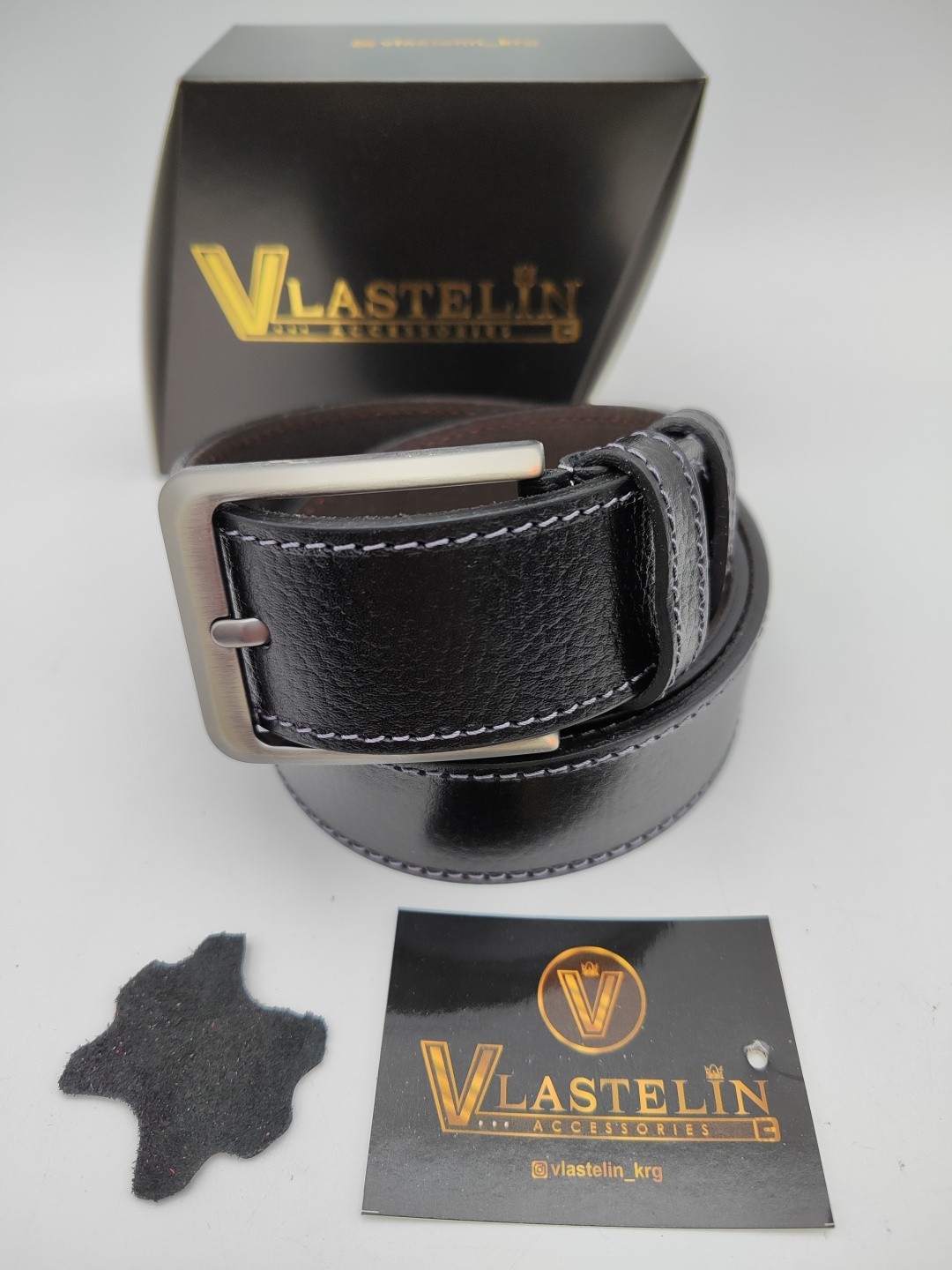 Ремень Vlastelin металл, натуральная кожа 110 см черный
