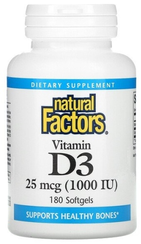 Natural Factors витамин D3 25 мкг 1000 МЕ 180 капсул