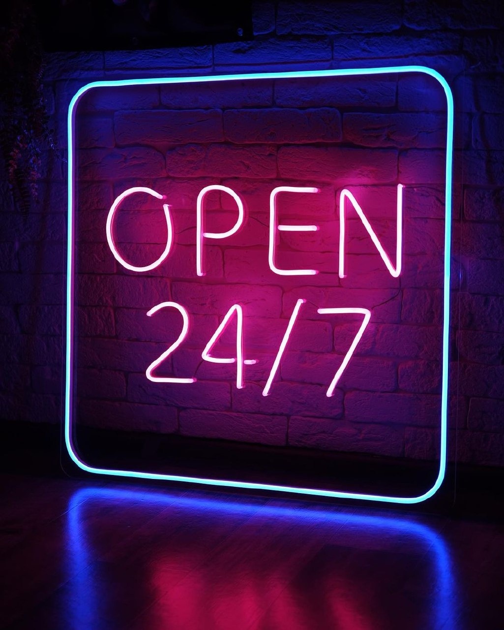 Неоновая вывеска настенный Open 24/7, разноцветный