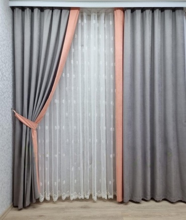 Комплект Saule 600x280 см 3 шт, полиэстер, сетка, велюр, серый