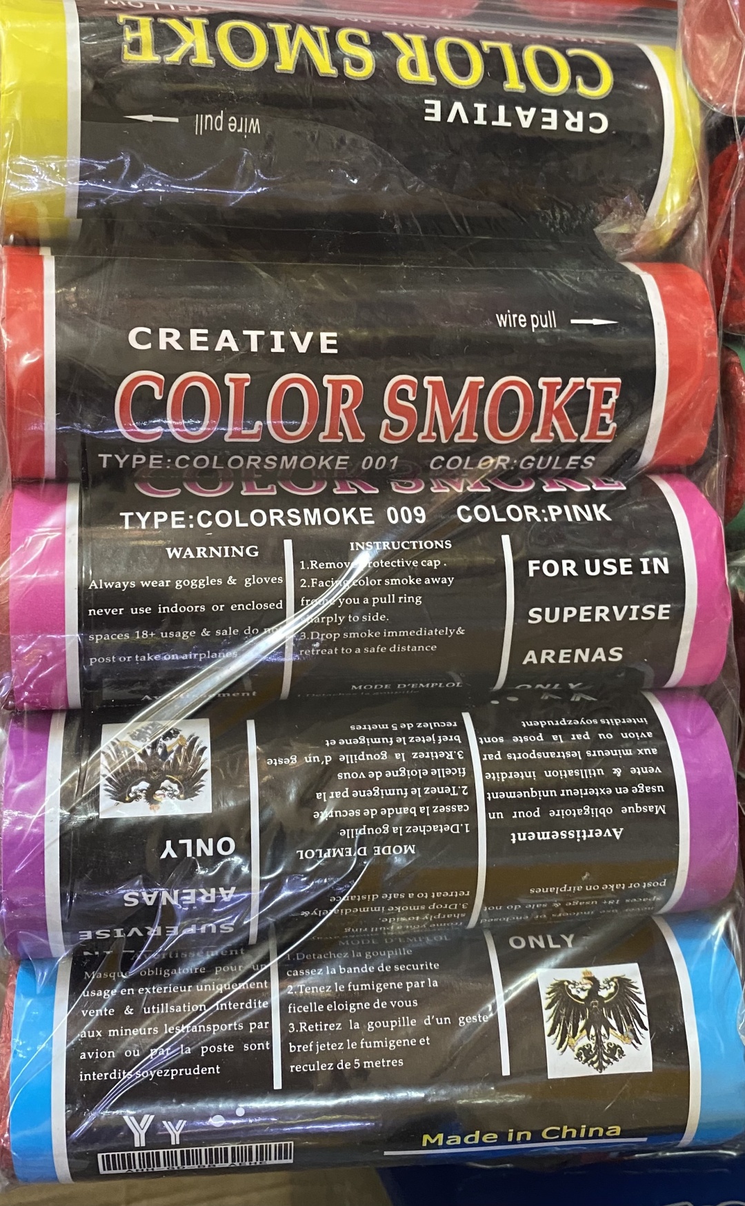 Цветной дым Color Smoke красный, зеленый, желтый, синий, фиолетовый 60 с 5 шт
