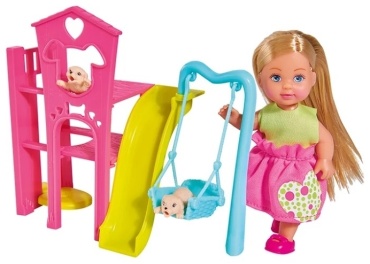 Кукла-модель Simba Игровая площадка для питомцев Еви 5733074, 12 см аксессуары в комплекте, руки и ноги подвижные