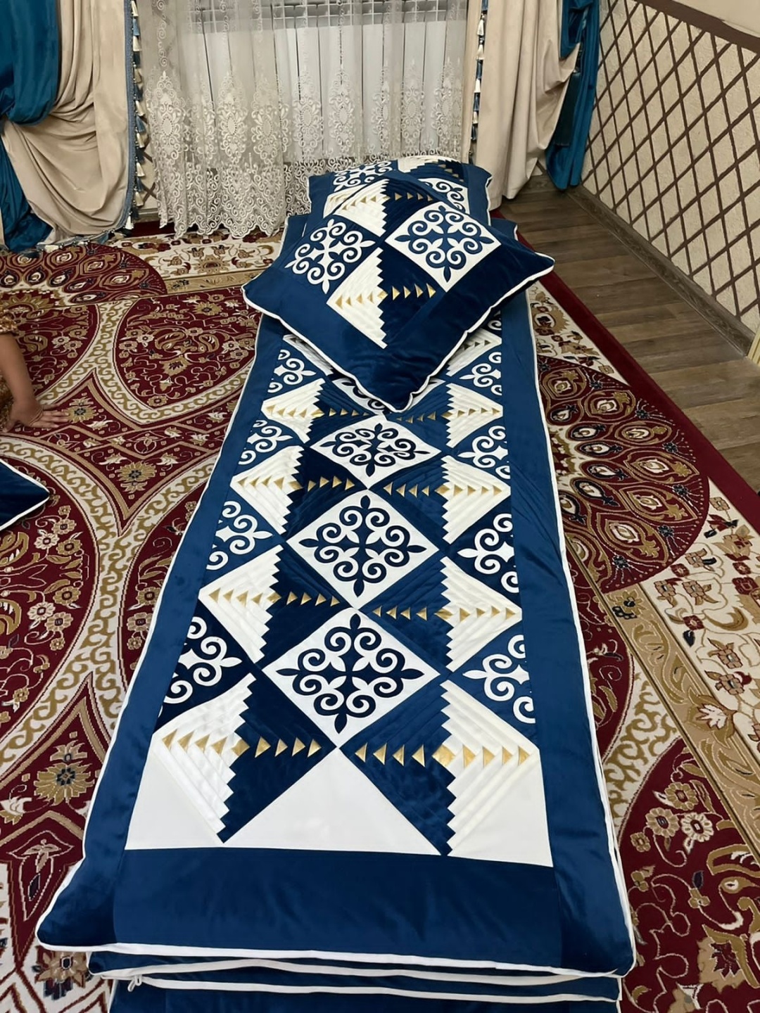 Safya tekstil комплект корпе с подушками 220x80 см, вата, синий, белый