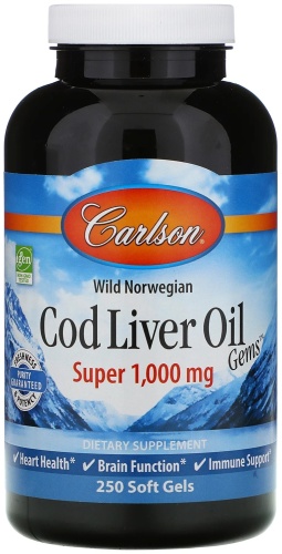 Carlson Labs рыбий жир Cod Liver Oil Gems Super 1000 мг 250 капсул