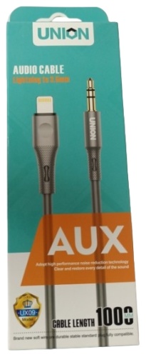 Кабель Union 3.5 мм jack (F), Lightning (F), 1 м, Ux09 серый