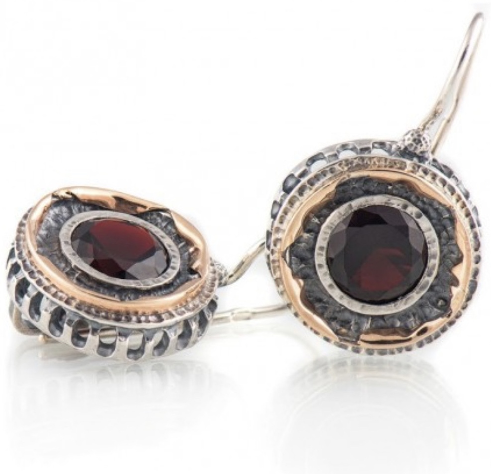 Серьги DAVID E708GR вес 8 г серебро, золото, гранат