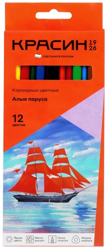 Карандаши цветные Красин "Приключения", 12цв., шестигран., заточен., картон, европодвес