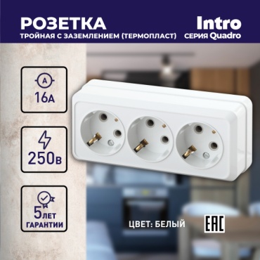 Розетка Intro Б0053819 Quadro 2-206-01, белый