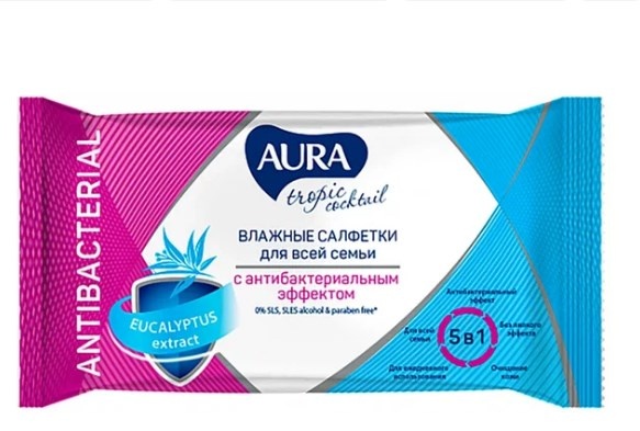 Влажные салфетки AurA TROPIC COCKTAIL 15 шт