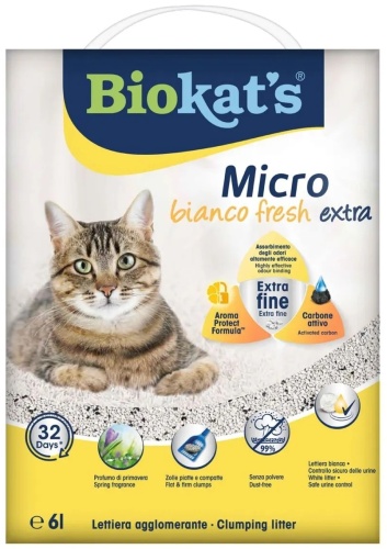 Biokat's Micro Bianco Fresh Extra бентонитовый комкующийся 6 л