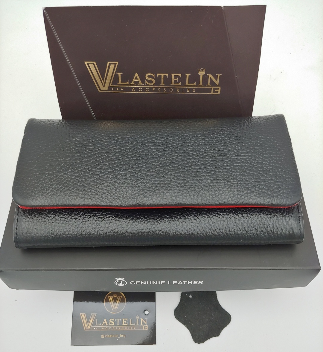 Кошелек Vlastelin металл, натуральная кожа черный, красный