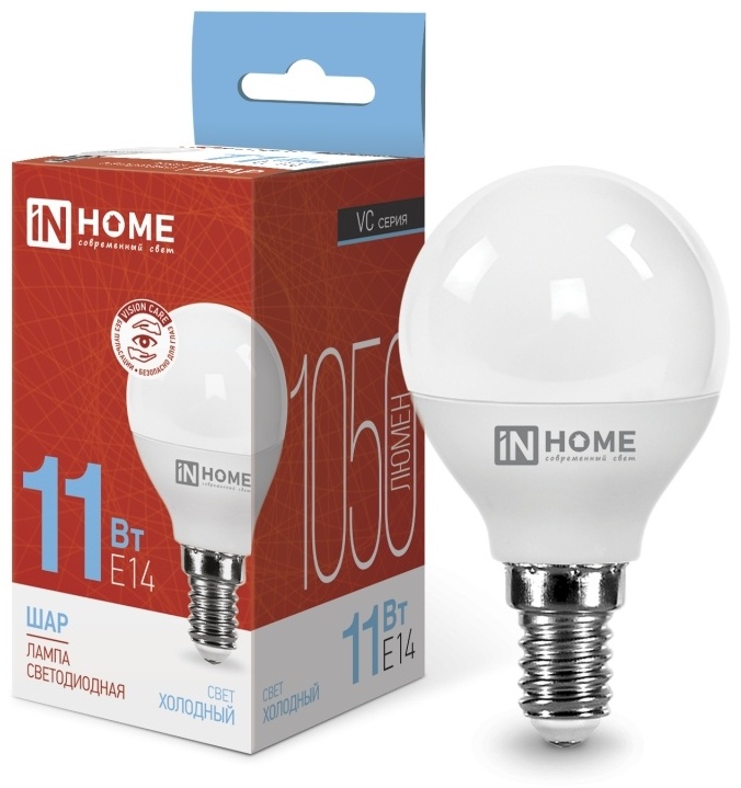 IN HOME 11W Е14, светодиодная, холодный белый