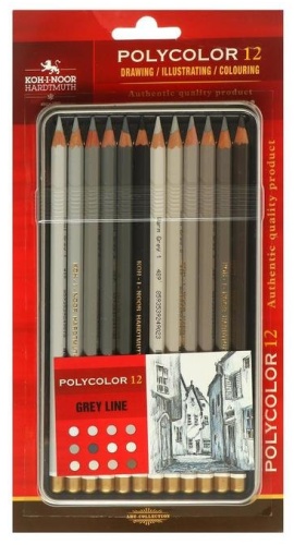 Набор цветных карандашей серии "GRAY LINE" KOH-I-NOOR форма шестигранная 12 шт. 3822