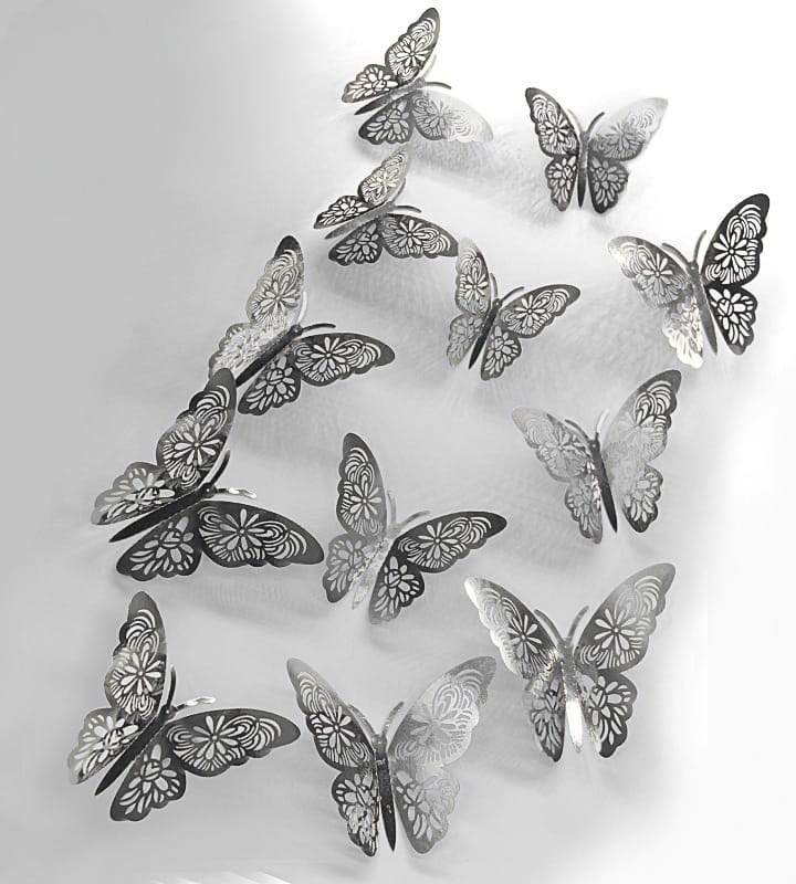 Бабочки серебряные G005, 12шт