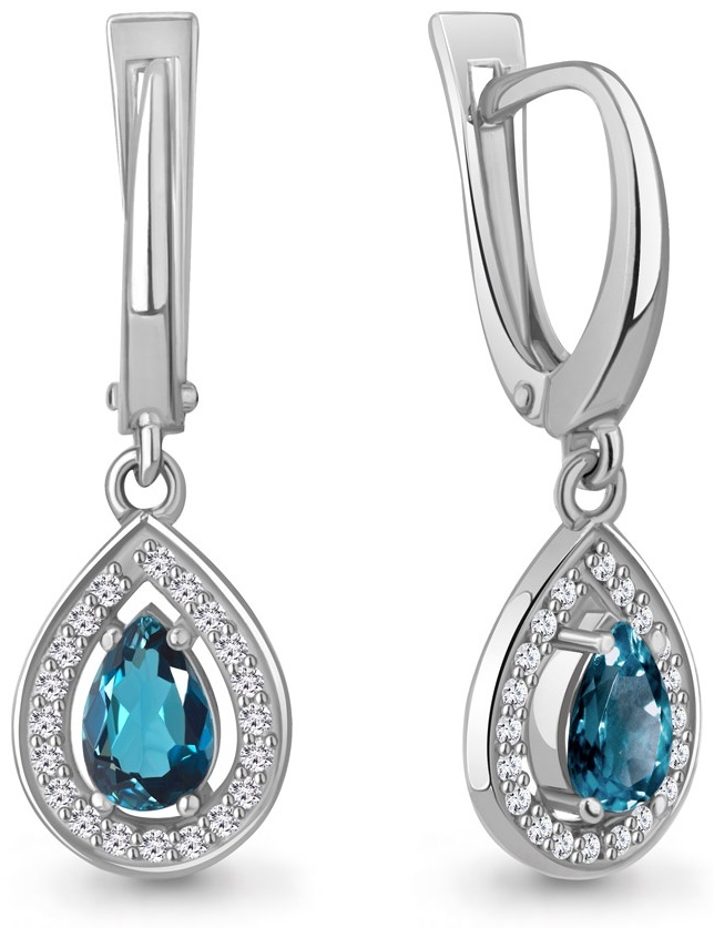 Купить Серьги AQUAMARINE 4410208А вес 2.96 г серебро, лондон топаз ...