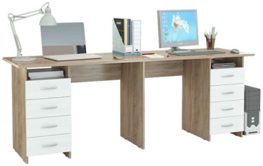 Стол компьютерный Elite Comfort Тандем, 208х60x75 см, белый, коричневый