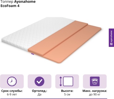 Топпер Ayonahome EcoFoam 4, 75x200x5 см