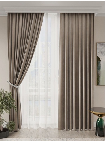 Портьеры Aika home textile 200x300 см 2 шт, велюр, бежевый