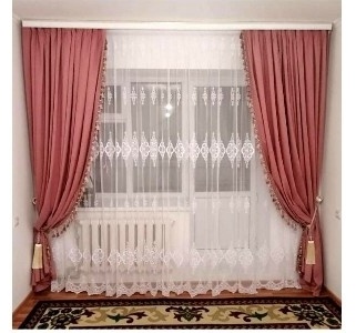 Комплект Saule 600x280 см 4 шт, полиэстер, сетка, велюр, белый, розовый