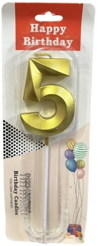 Свеча GOLDEN ROSE цифра 5, 1 шт