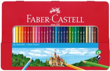 Карандаши цветные Faber-Castell "Замок", 36цв., шестигр., заточ., метал. кор.
