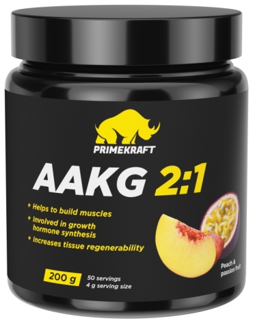 Аминокислота Primekraft Аминокислоты AAKG 2:1 PEACH-PASSION FRUIT (персик-маракуйя), 200 г персик, маракуйя 200 г